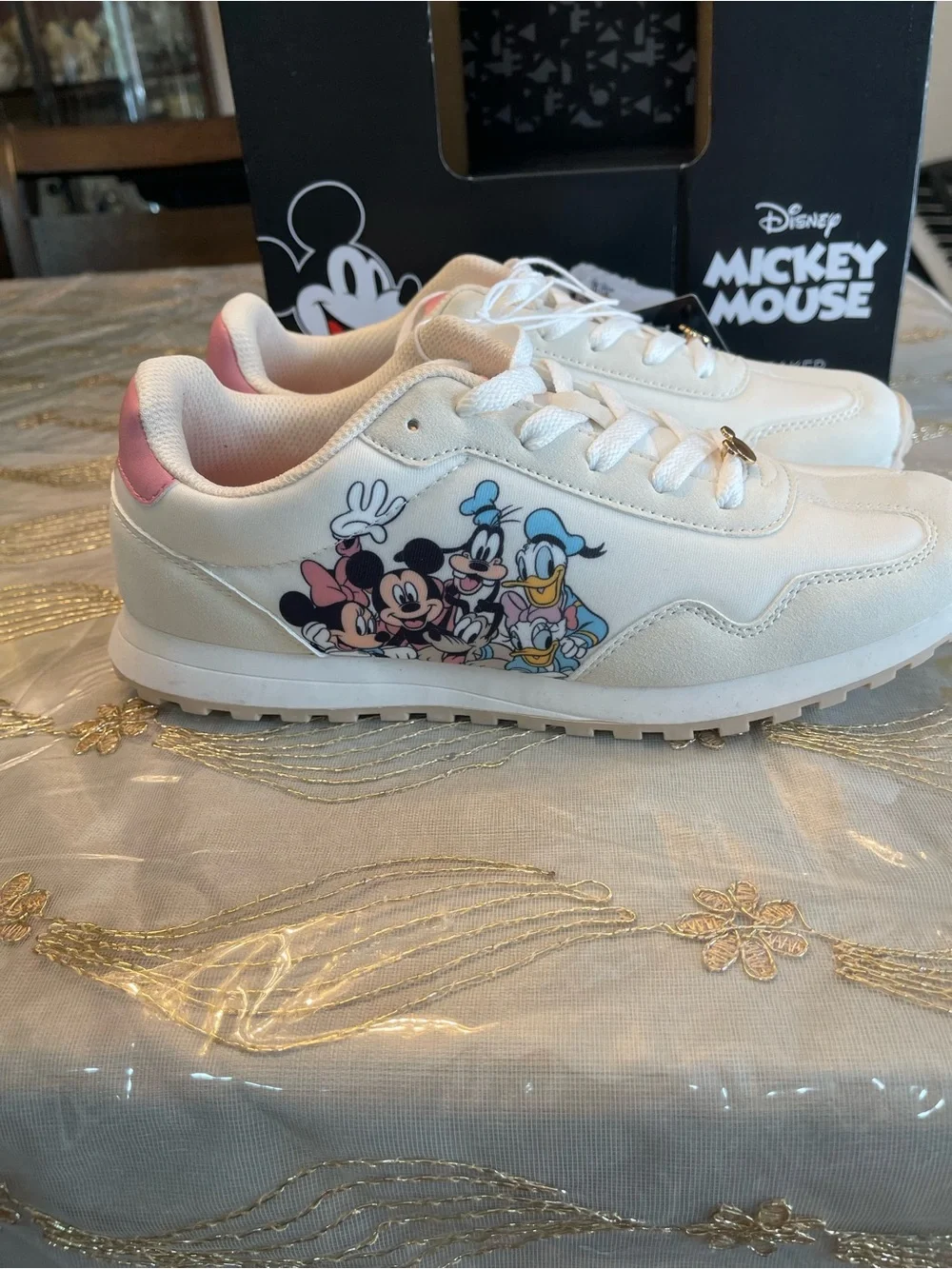 Disney White and Pink women’s ' Mickey & Friends Sneakers with Character Graphic